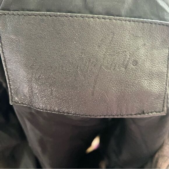 💛 Jacqueline Ferrar Leather Jacket w Waist Tie Button Up Woman’s Size L Black - Picture 5 of 7